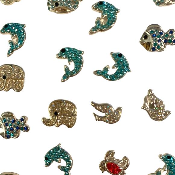 Lot 36+ Pcs Locket Jewelry Pave Bling Charms Animals Whale Dolphin Elephant Dove - Picture 5 of 9